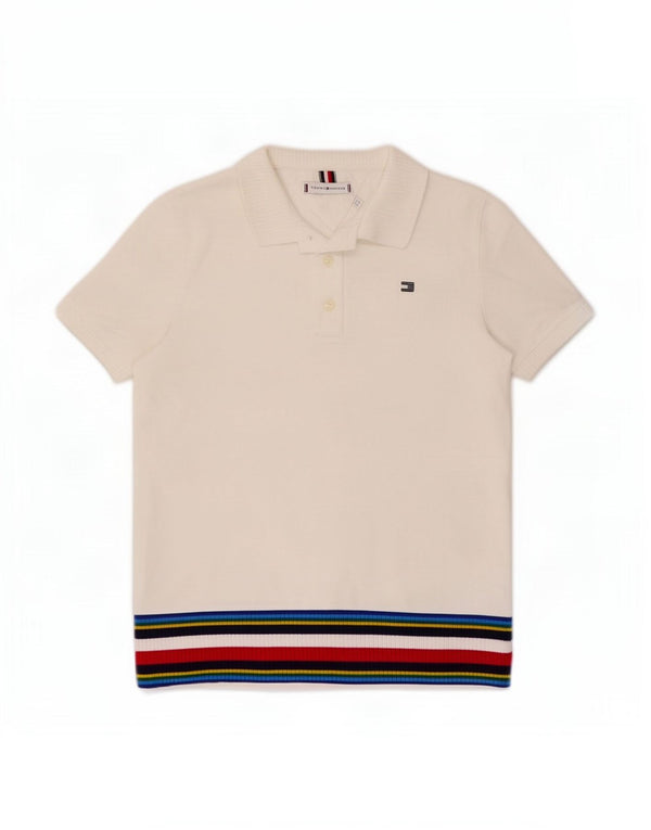 Женская рубашка-поло Tommy Hilfiger UK 10, маленькая белая полосатая хлопковая ткань