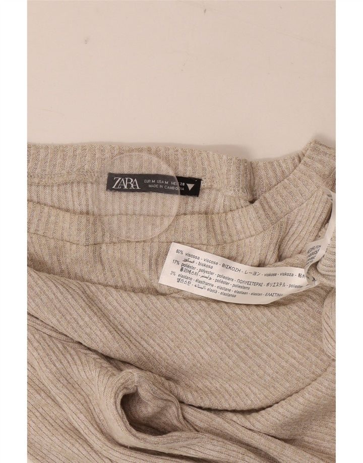 Женский топ Zara с длинным рукавом UK 12, средний бежевый, вискоза