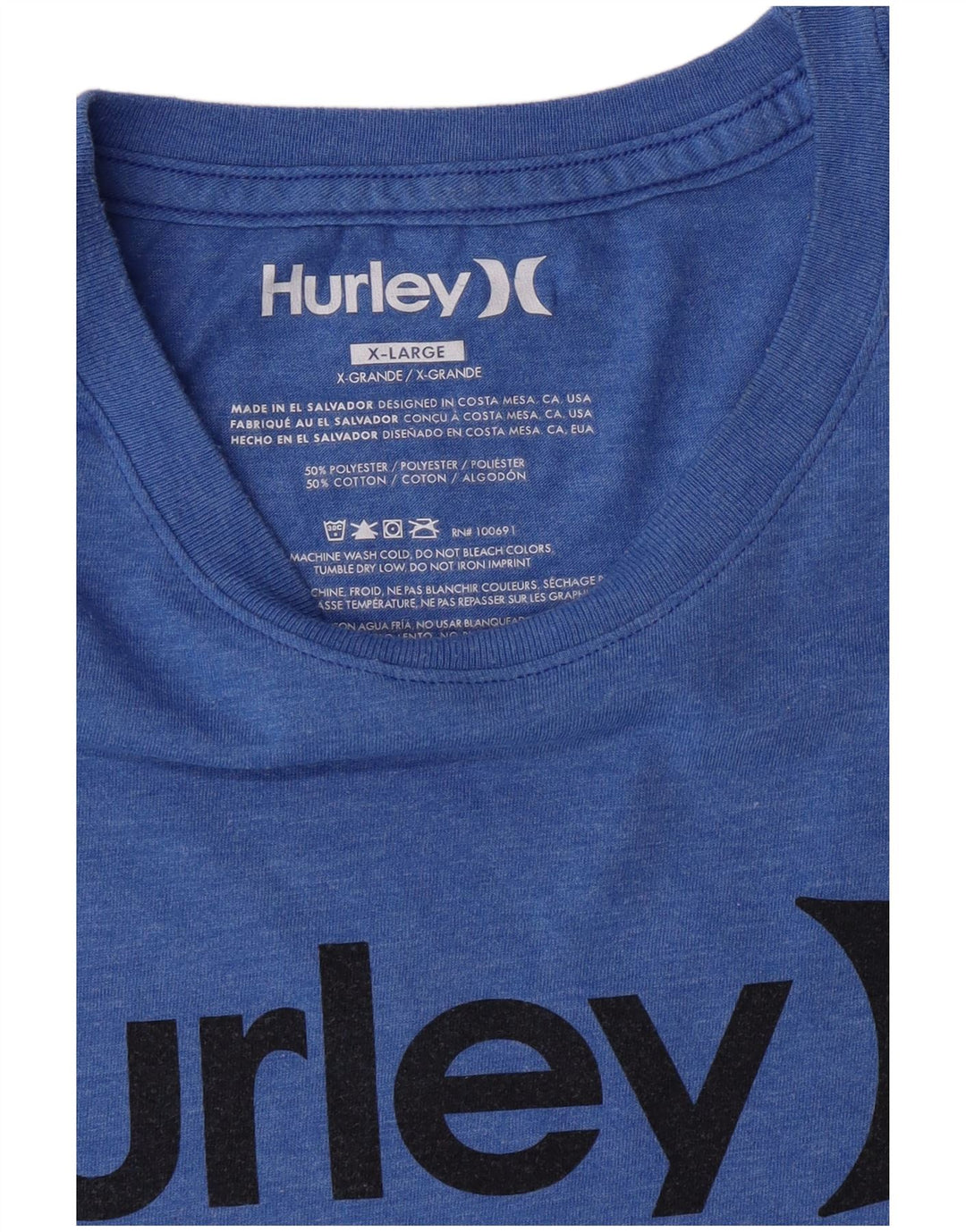 Мужская футболка с рисунком Hurley Top XL, синяя, полиэстер