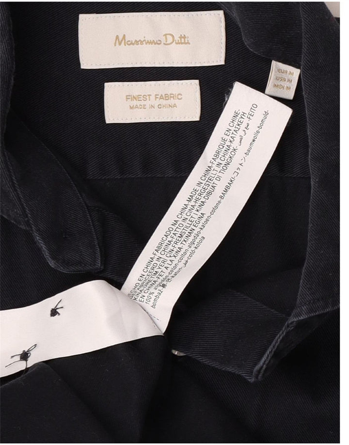 Мужская рубашка Massimo Dutti среднего размера, темно-синяя, хлопковая, классическая