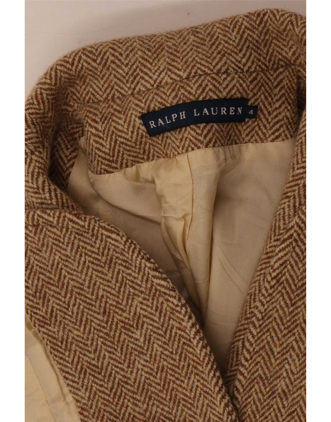 Женский пиджак на двух пуговицах Ralph Lauren, США, 4, маленький коричневый с узором «в елочку»