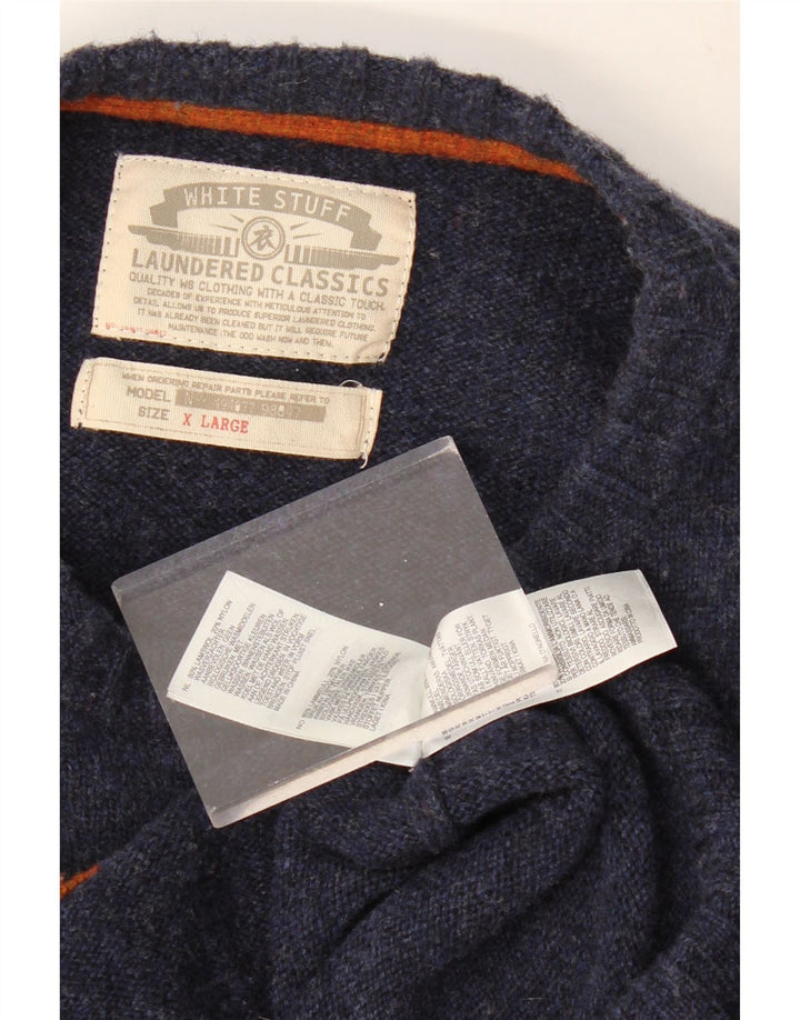 Мужской джемпер с вырезом «лодочкой» WHITE STUFF, темно-синий, из овечьей шерсти с жаккардовым узором