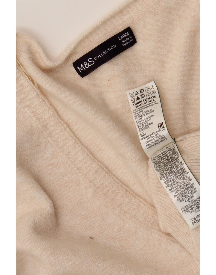 Женский свободный джемпер с v-образным вырезом Marks & Spencer UK 16, большой бежевый