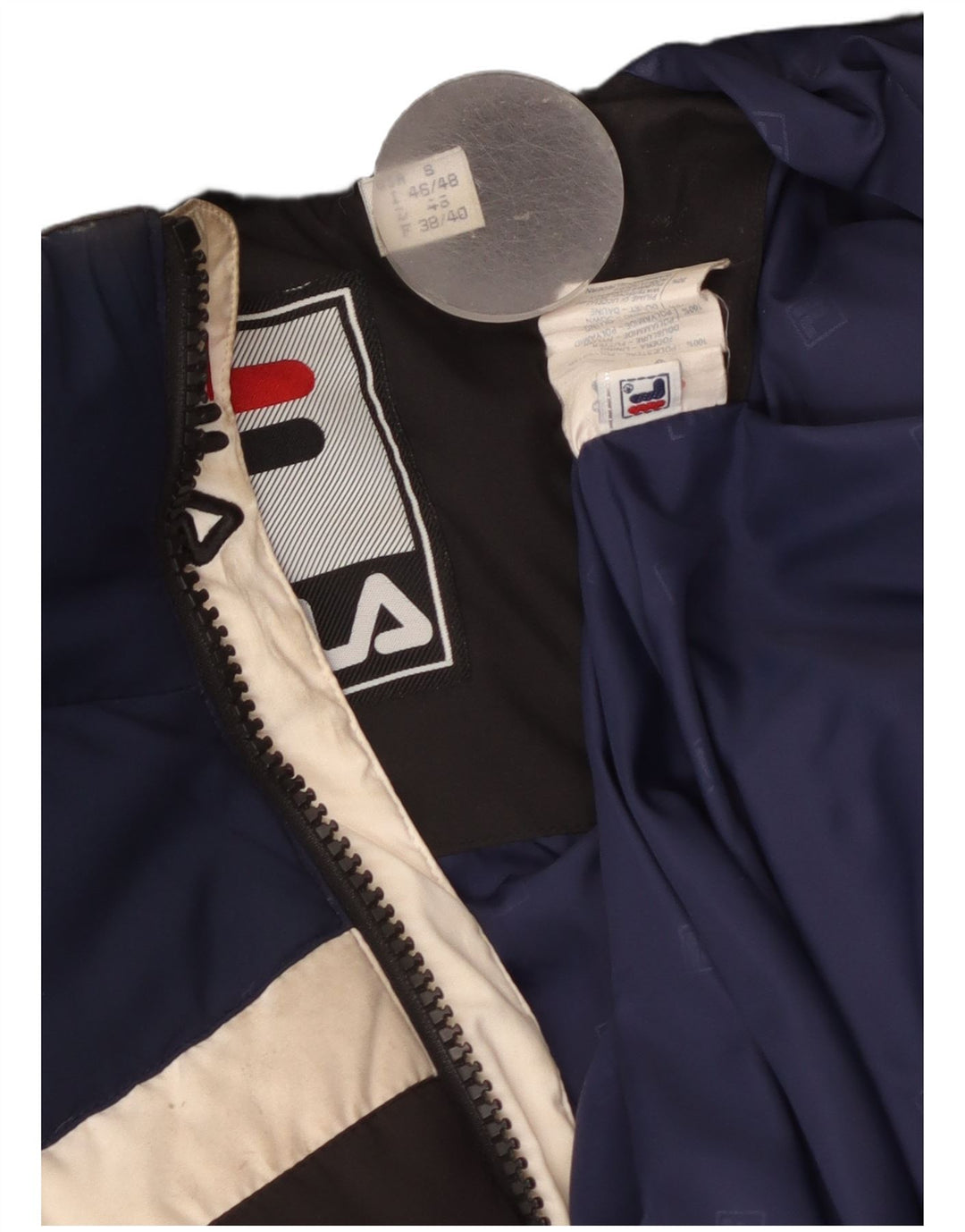 Мужская стеганая куртка Fila UK 36, маленькая черная, полиэстер с цветными блоками