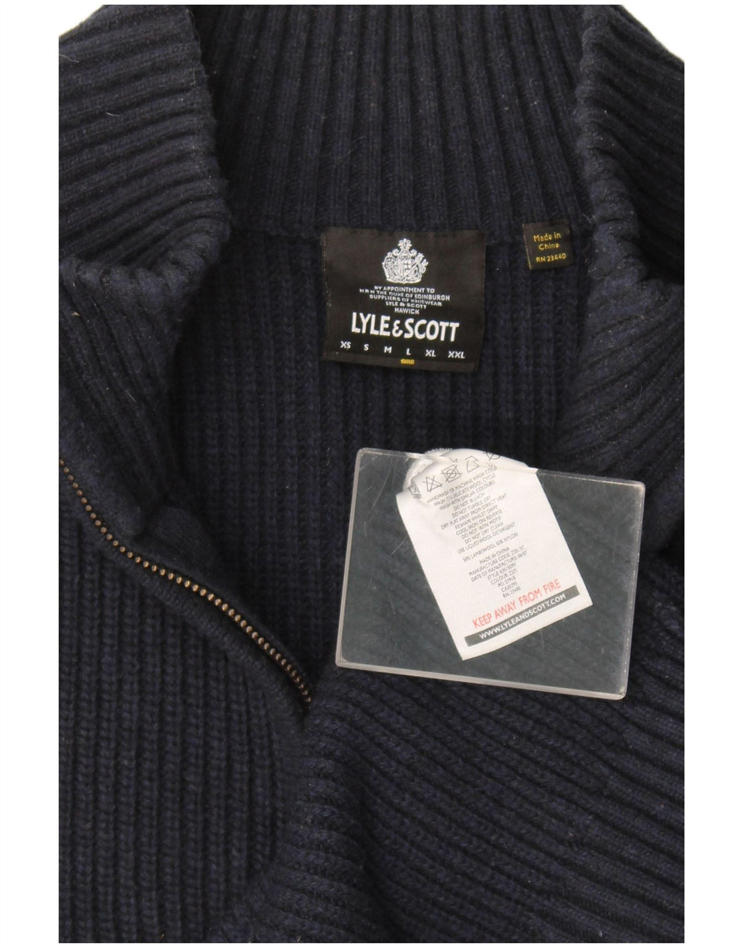 Мужской джемпер с воротником на молнии Lyle & Scott, большой темно-синий шерстяной свитер