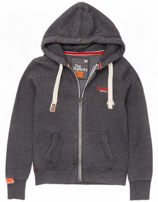 Женский свитер с капюшоном на молнии Superdry UK 14, средний темно-синий, хлопок в крапинку