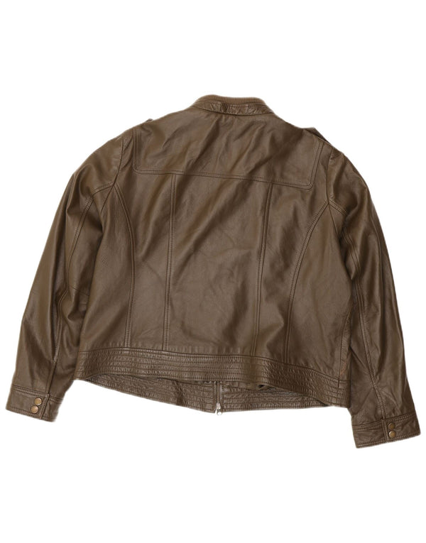 SOUTH Женская укороченная кожаная куртка в стиле милитари UK 24 3XL Кожа цвета хаки