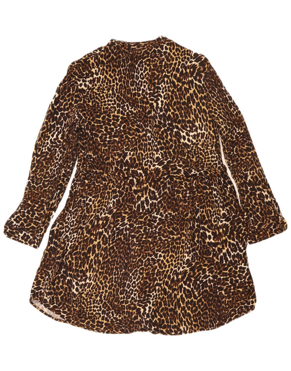 Женское платье-рубашка Zara Z1975 UK 10, маленькое коричневое из вискозы с животным принтом