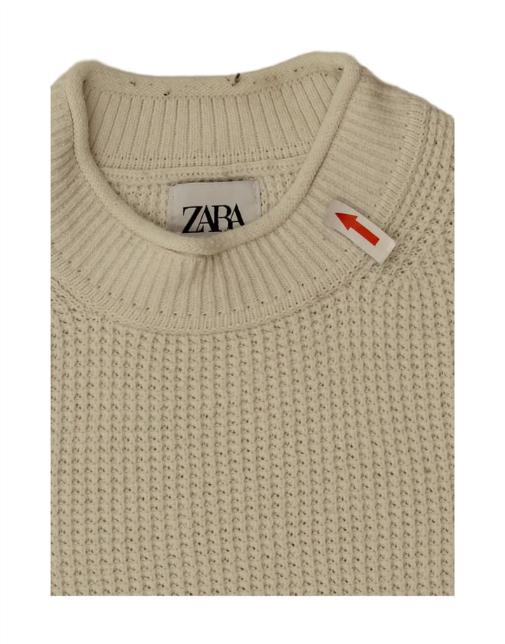 Мужской джемпер с высоким воротником Zara, средний белый хлопковый свитер