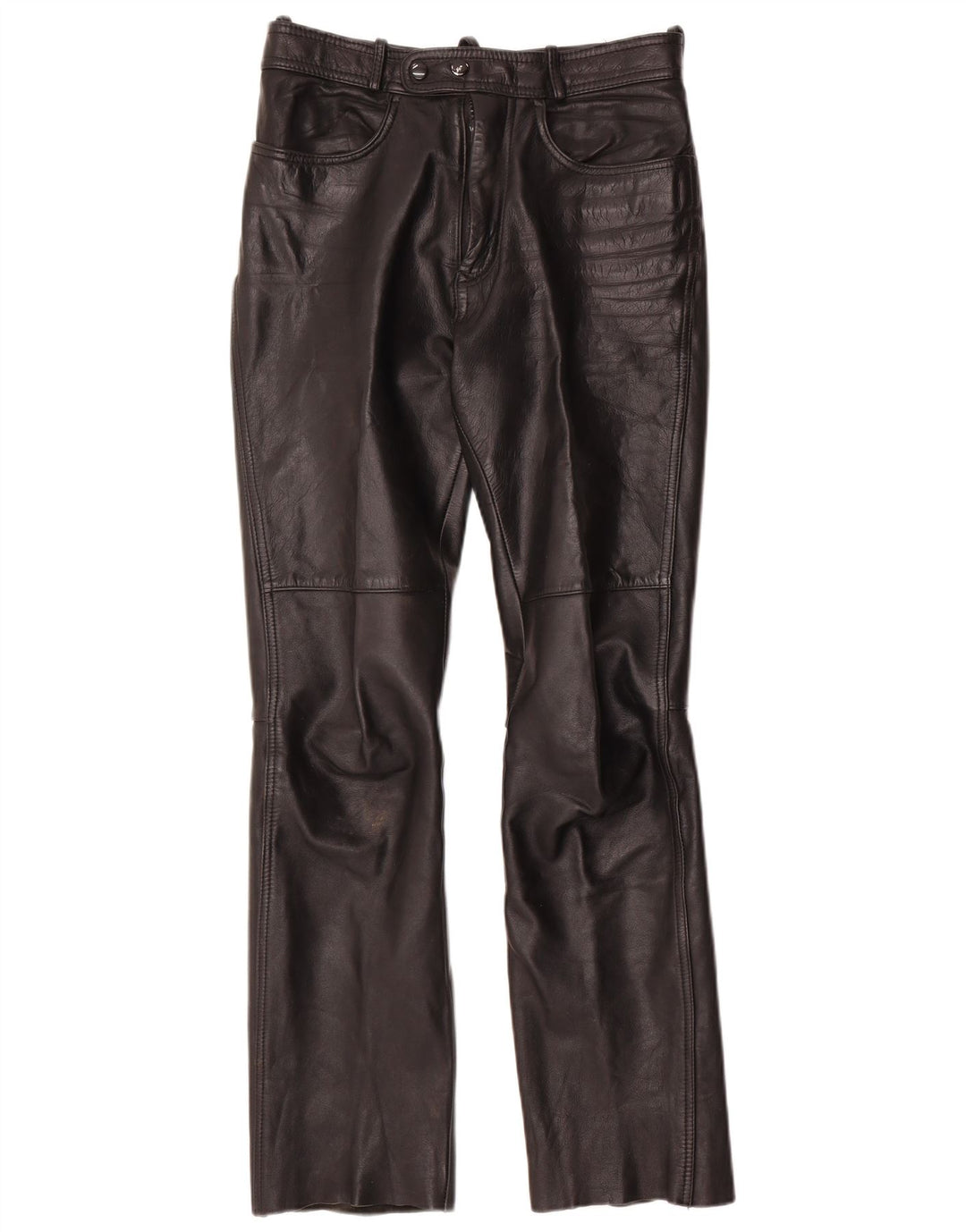 Винтажные женские кожаные брюки Bootcut W28 L30, черные кожаные