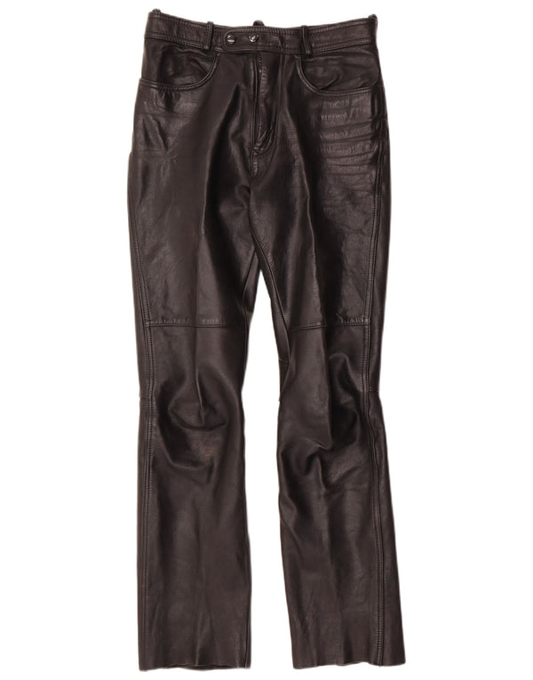 Винтажные женские кожаные брюки Bootcut W28 L30, черные кожаные