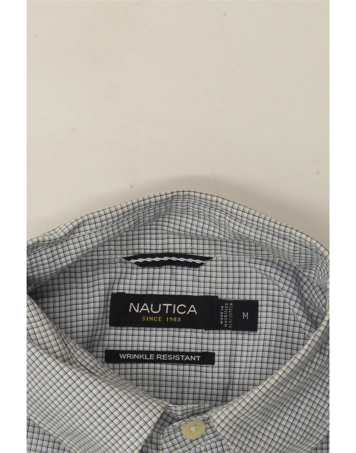 Мужская рубашка Nautica среднего синего цвета в мелкую клетку из хлопка