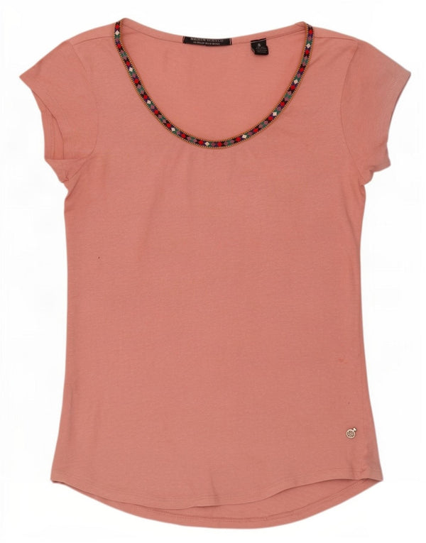 Женская футболка Maison Scotch Top UK 12, хлопок среднего розового цвета с геометрическим рисунком