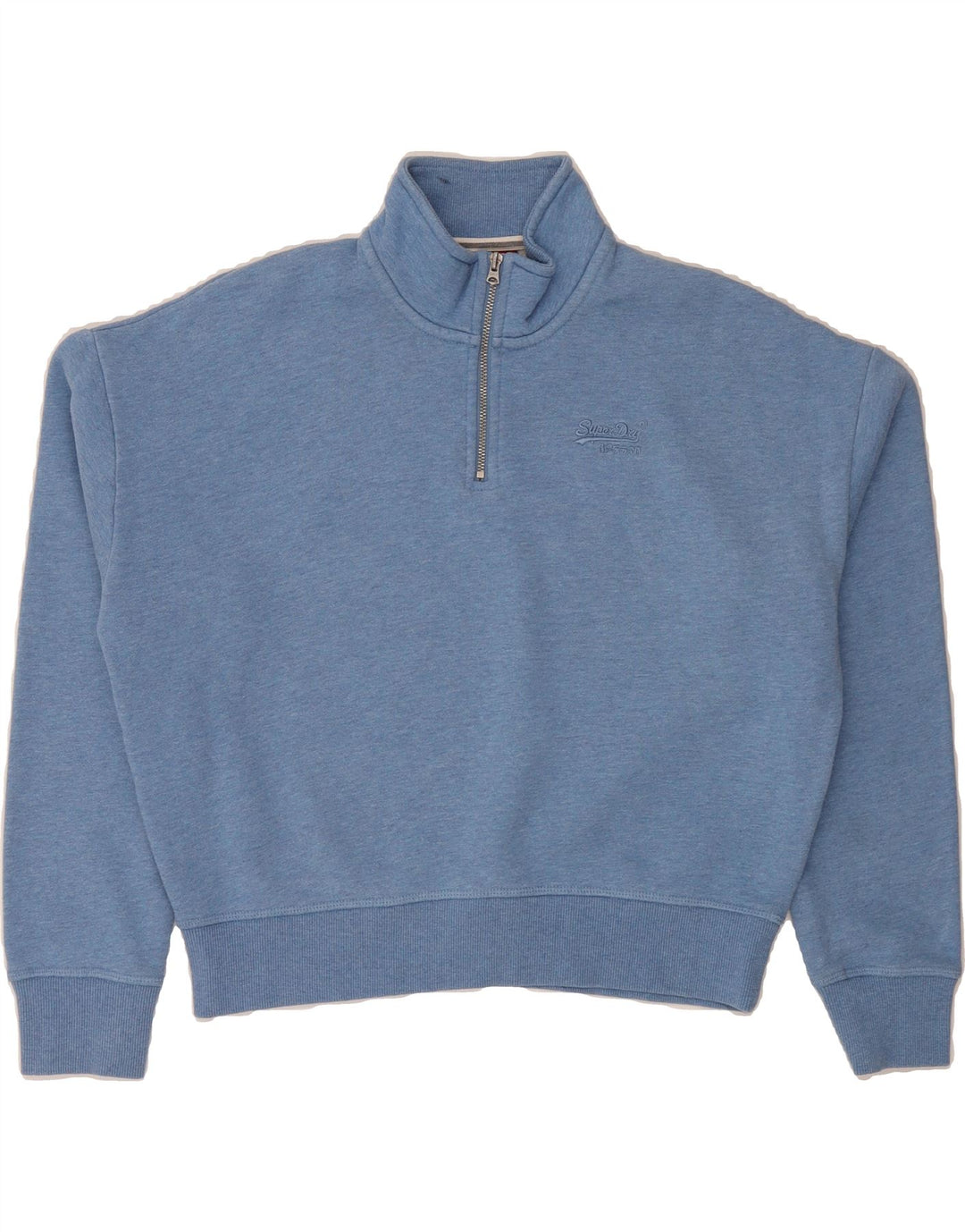 SUPERDRY Womens Oversized Crop Sweatshirt Jumper UK 14 Large Blue Cotton Vintage Superdry and Second-Hand Superdry from Messina Hembry 