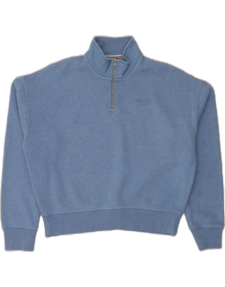 SUPERDRY Womens Oversized Crop Sweatshirt Jumper UK 14 Large Blue Cotton Vintage Superdry and Second-Hand Superdry from Messina Hembry 