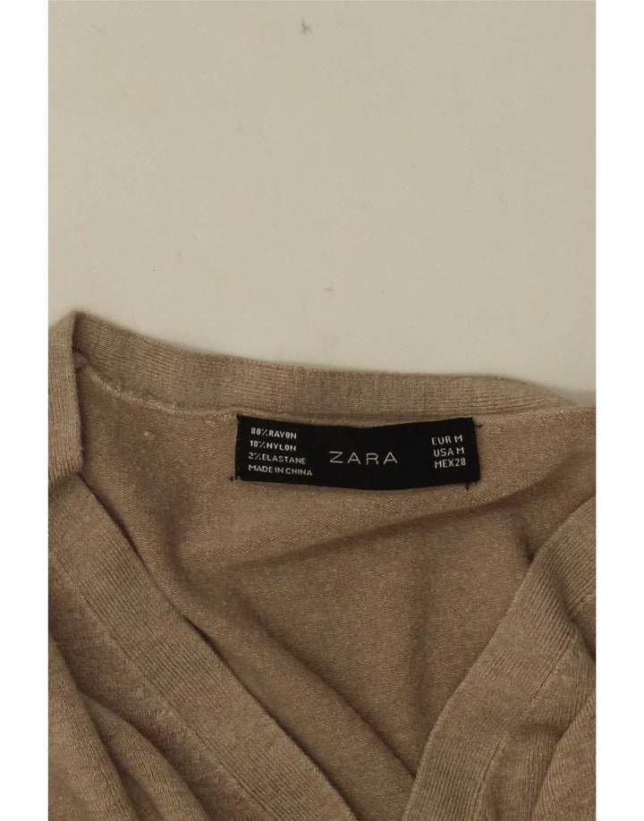 Женский джемпер с v-образным вырезом Zara UK 12, средний серый цвет
