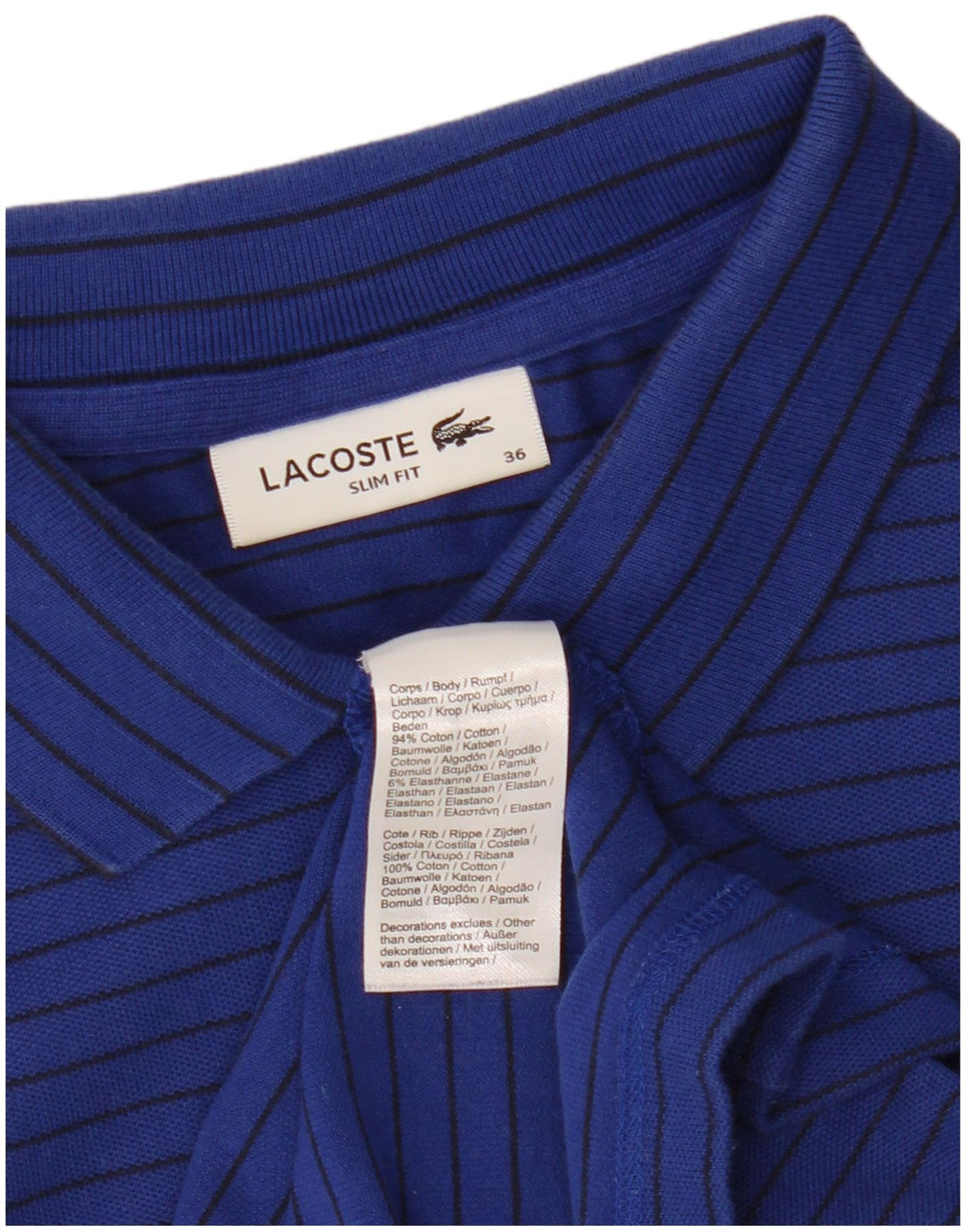 LACOSTE Женская рубашка поло приталенного кроя, размер 36, маленькая синяя полоска, хлопок