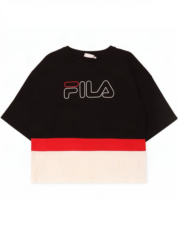 Женская футболка с рисунком Fila Top UK 10, маленькая черная хлопковая футболка с цветными блоками