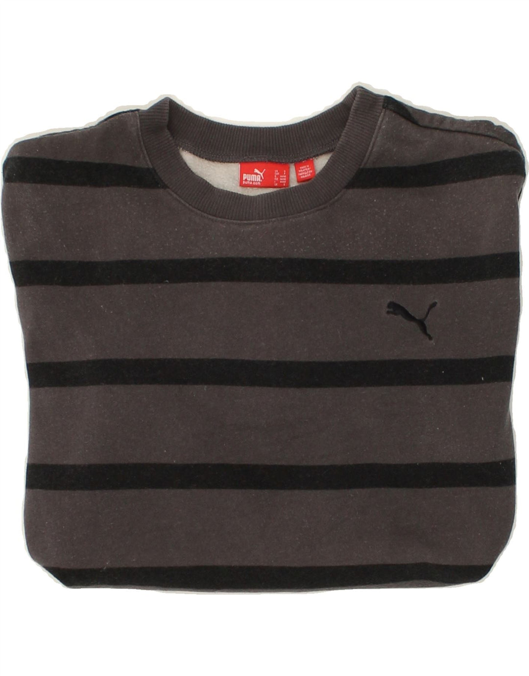 PUMA Mens Sweatshirt Jumper Small Grey Striped Cotton | Vintage Puma | Thrift | Second-Hand Puma | Used Clothing | Messina Hembry 