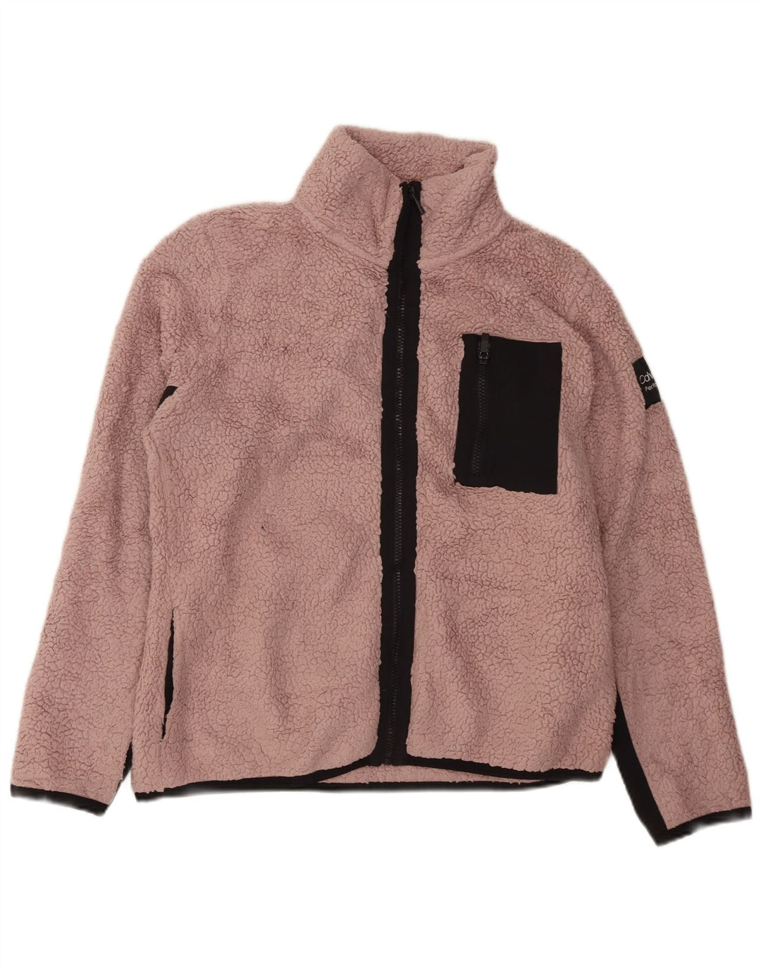 Женская флисовая куртка CALVIN KLEIN UK 16, большой размер, розовая, полиэстер с цветными блоками