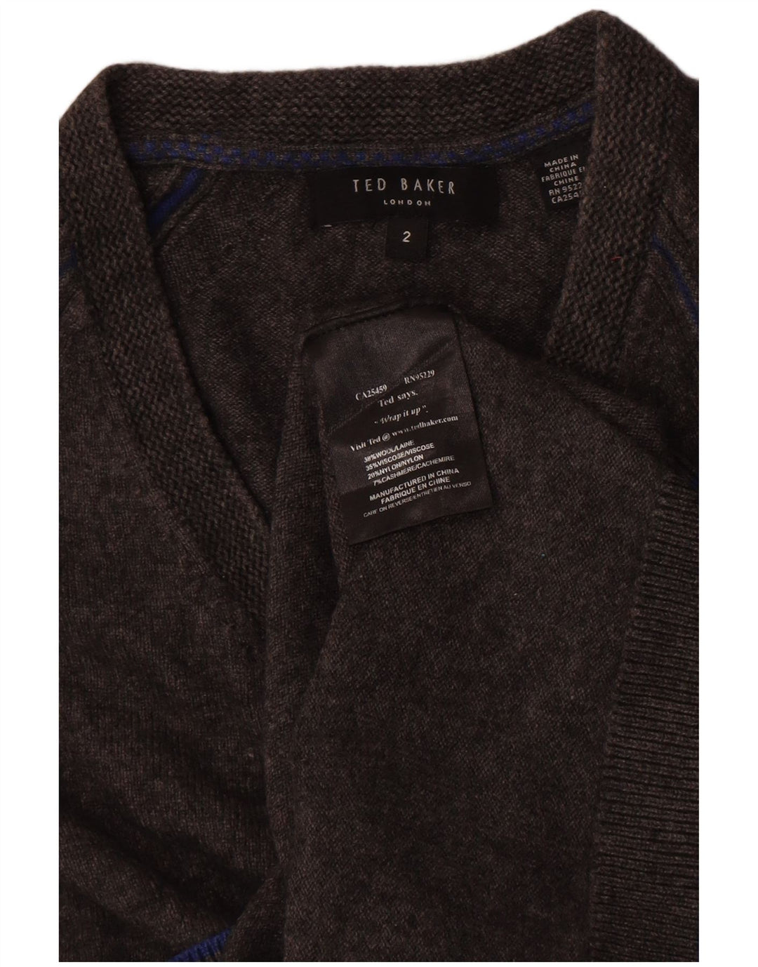 Мужской джемпер с v-образным вырезом Ted Baker, размер 2, маленький, серый, шерстяной