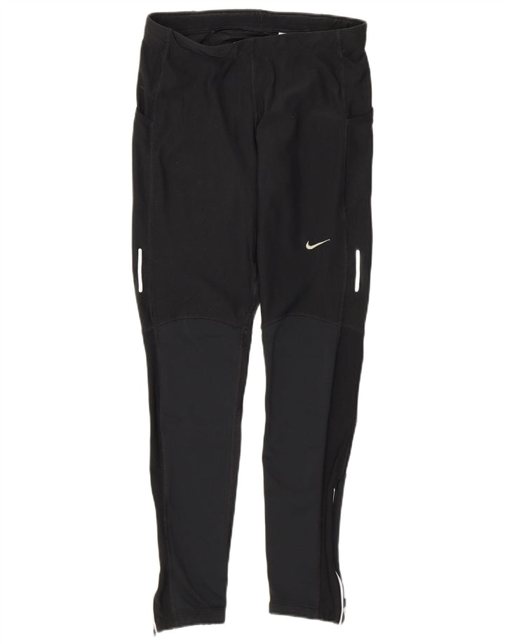 Женские леггинсы Nike Dri Fit UK 12, средний черный, полиэстер с цветными блоками