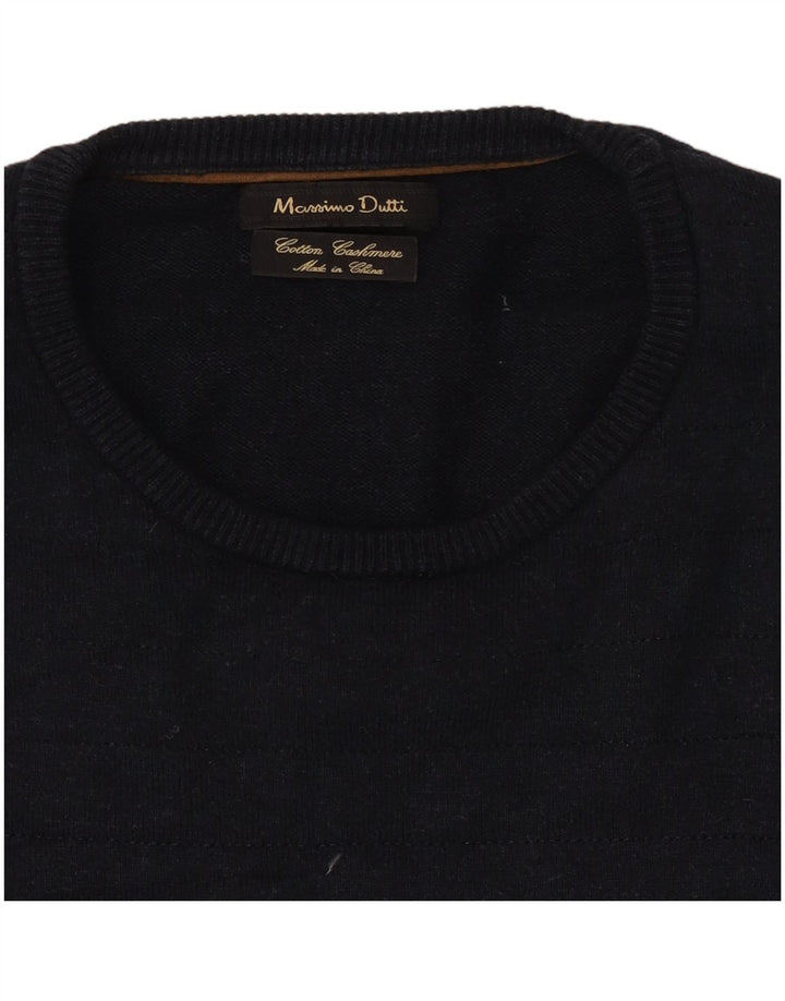 Мужской джемпер с круглым вырезом Massimo Dutti, средний темно-синий хлопковый свитер