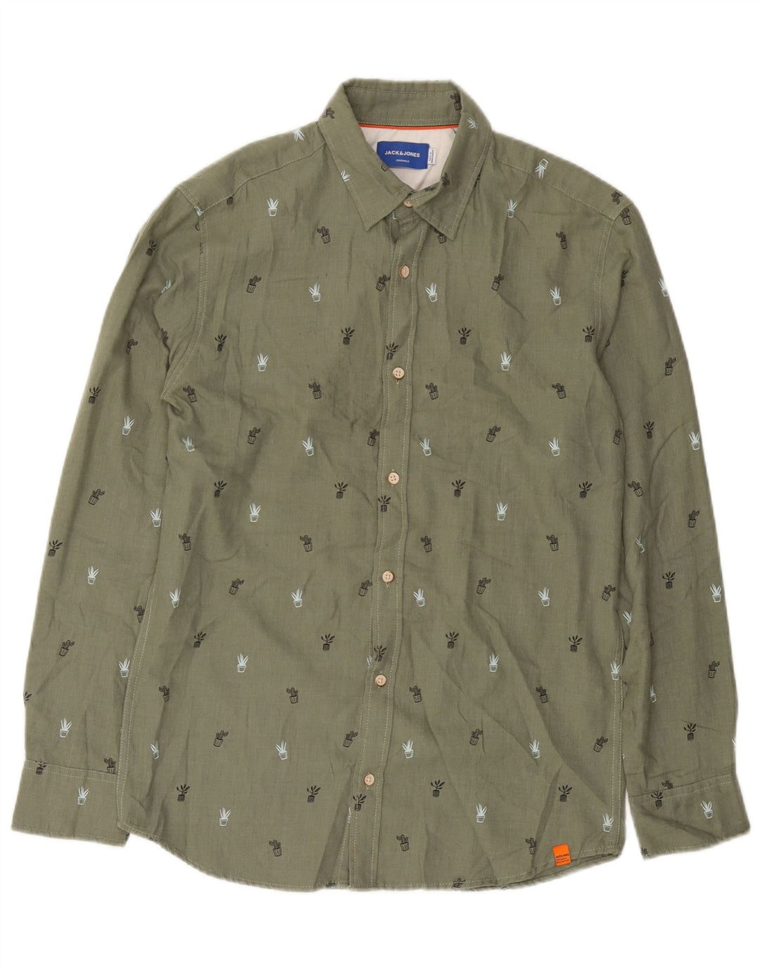 JACK & JONES Мужская рубашка из хлопка среднего зеленого цвета с пятнышками