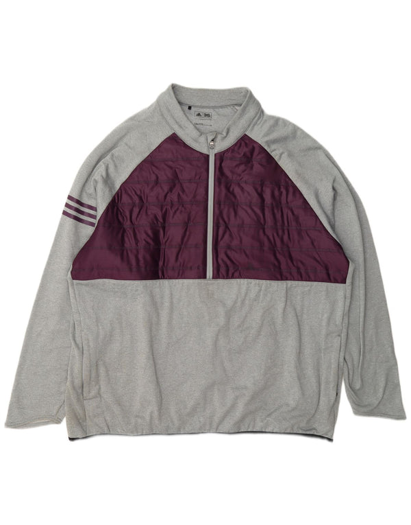 Мужской пуловер Adidas с воротником на молнии, спортивный костюм 2XL, серый полиэстер с цветными блоками