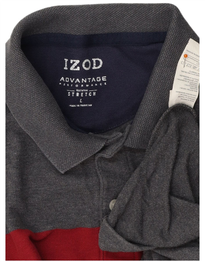Мужская рубашка поло IZOD, большая серая хлопковая рубашка с цветными блоками