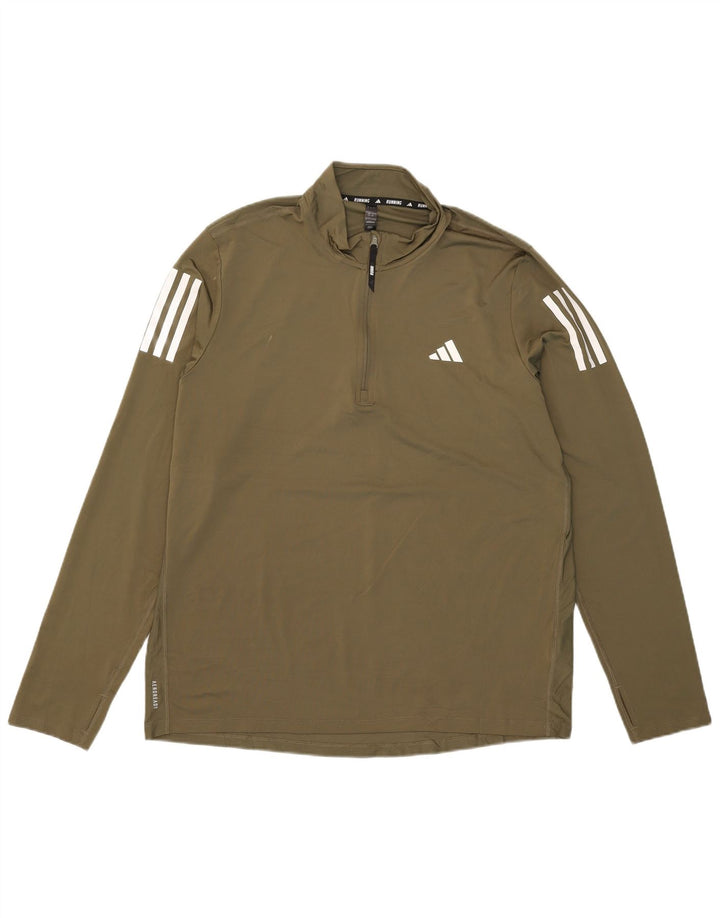 Мужской пуловер с воротником на молнии Adidas Aeroready, большой спортивный костюм цвета хаки, полиэстер