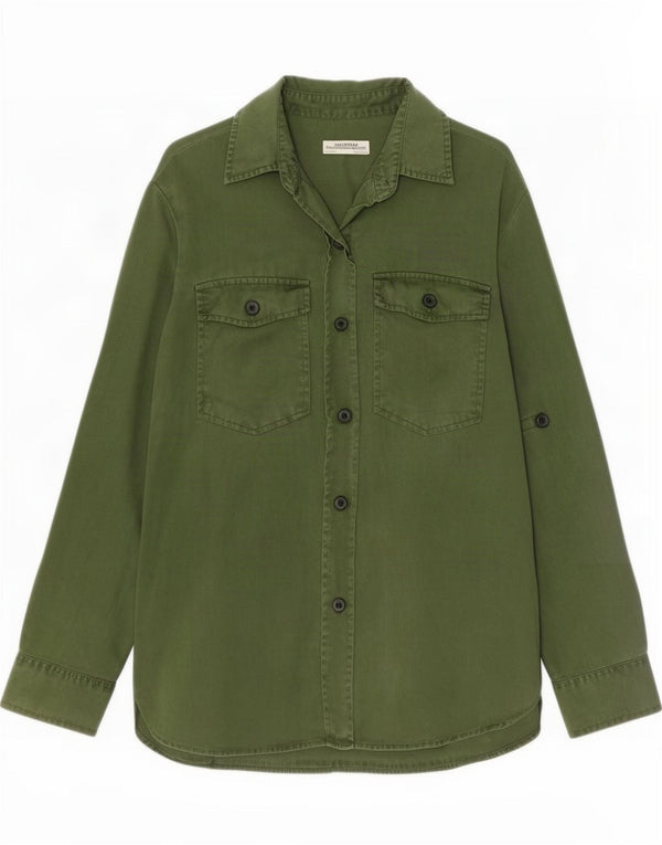 Женская джинсовая рубашка Zara UK 14, лиоцелл, средний зеленый цвет