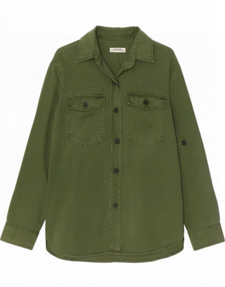 Женская джинсовая рубашка Zara UK 14, лиоцелл, средний зеленый цвет
