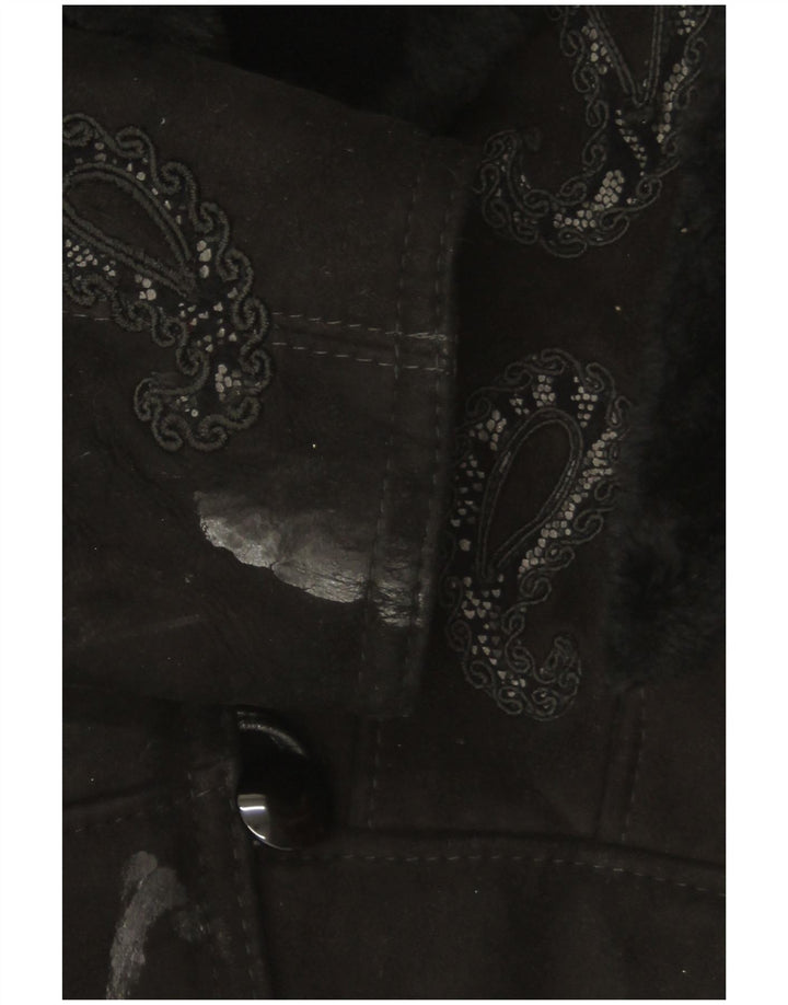 Винтажная женская дубленка UK 18 XL, черная с пейсли