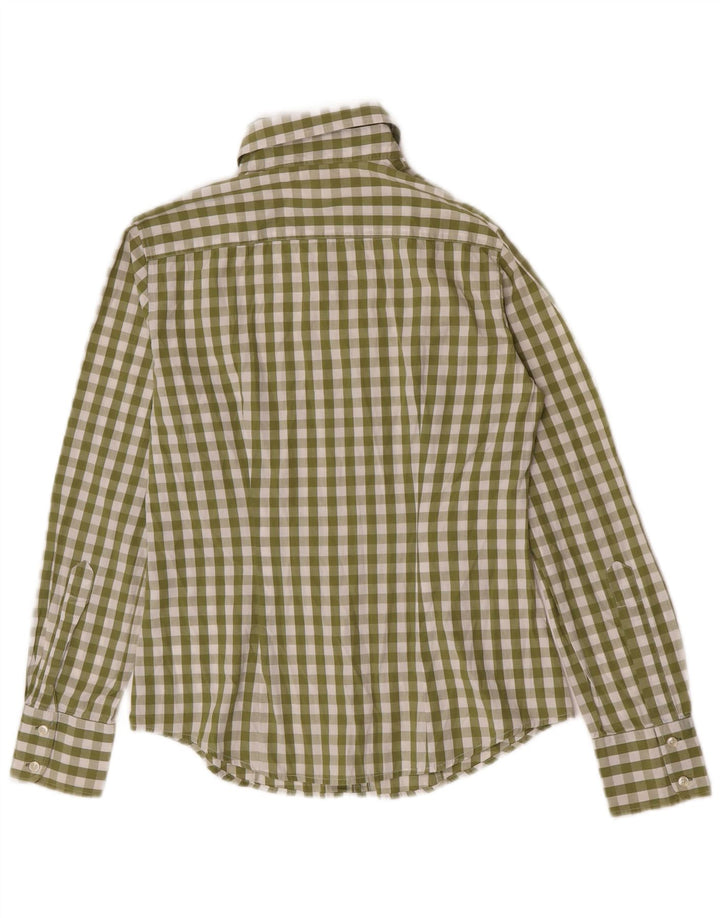 Женская рубашка Benetton UK 10, маленькая, зеленая, в мелкую клетку, хлопок