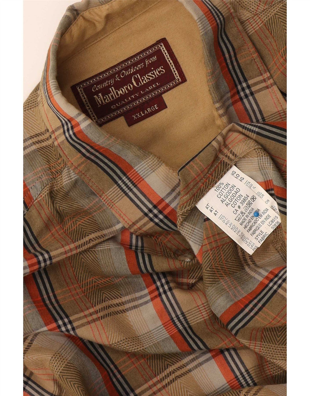 Мужская фланелевая рубашка Marlboro Classics 2XL коричневая клетка в клетку, хлопок