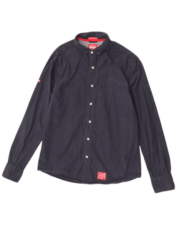 Мужская рубашка Superdry 2XL темно-синяя, хлопок в горошек