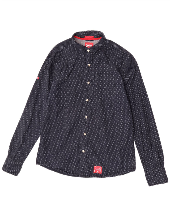 Мужская рубашка Superdry 2XL темно-синяя, хлопок в горошек
