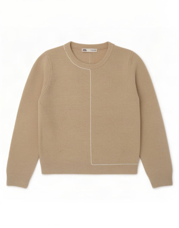Женский джемпер с круглым вырезом Zara UK 12, средний бежевый акрил