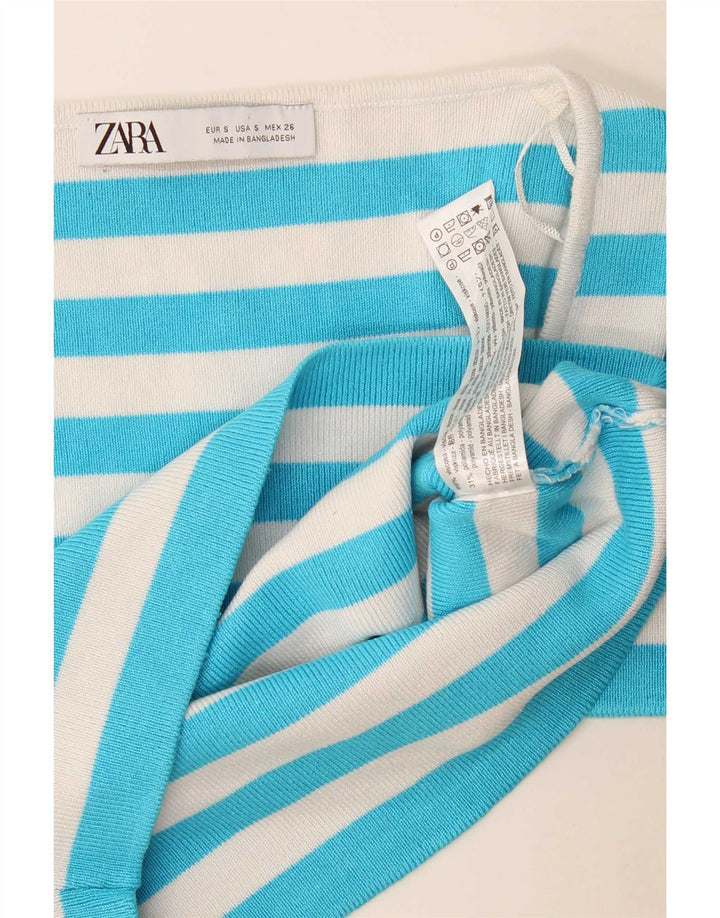 Женский укороченный топ Zara UK 8, вискоза в маленькую синюю полоску