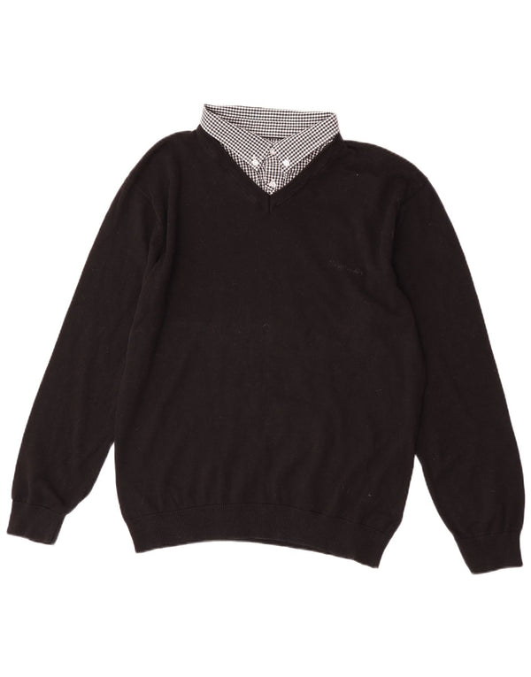 Мужской джемпер с v-образным вырезом Pierre Cardin XL, черный хлопок в клетку