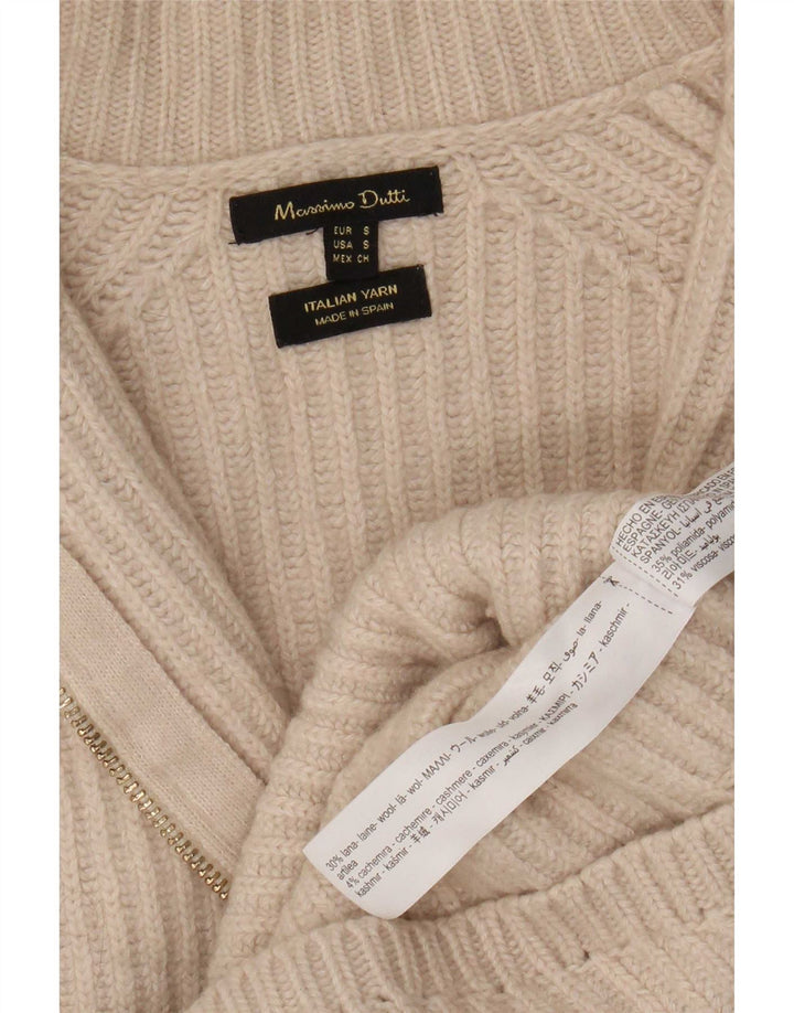 Женский свитер-кардиган большого размера Massimo Dutti UK 10, маленький, бежевый, шерстяной