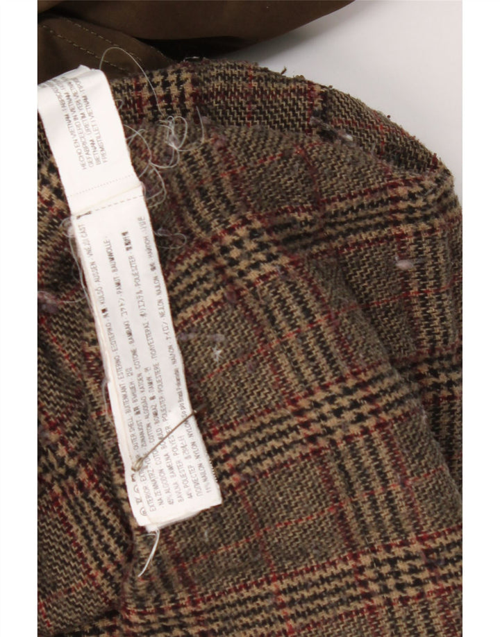 Женская парка Zara UK 14, средний цвет хаки в клетку, хлопок