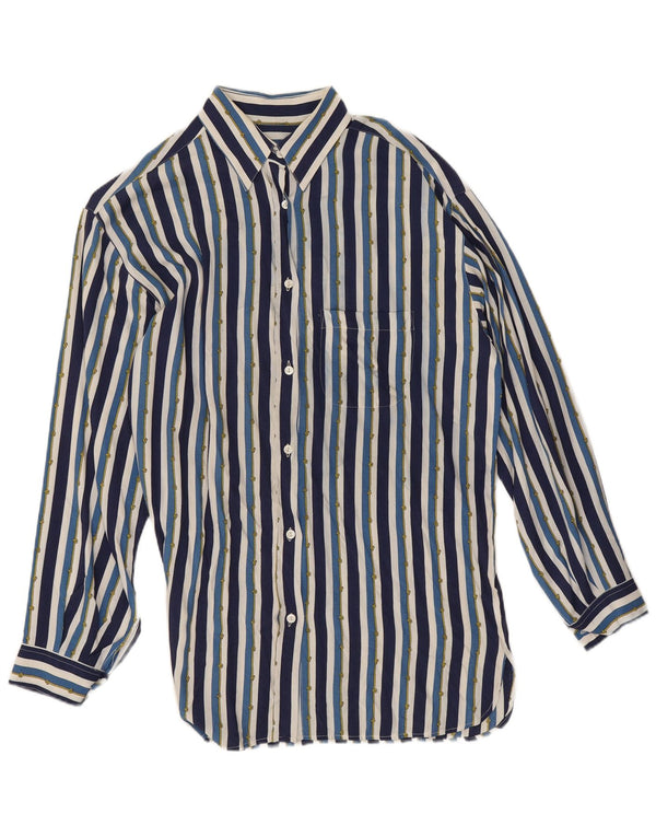 Marina Yachting Womens Shirt Blouse UK 14 Medium Blue Striped Viscose