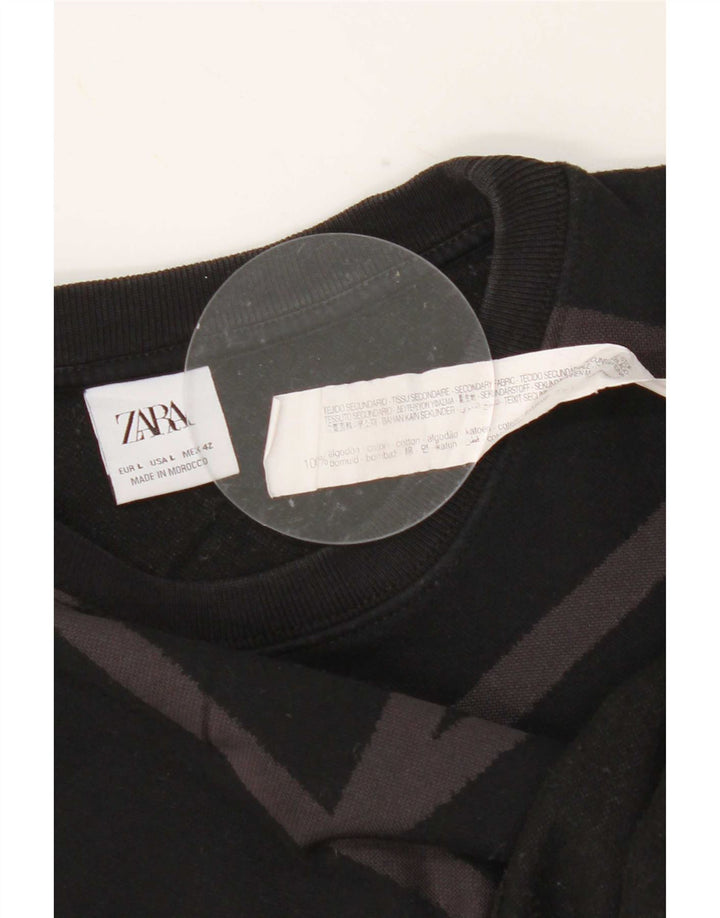 Мужской свитер Zara, большой черный хлопковый джемпер с геометрическим рисунком