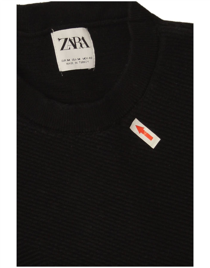 Мужской джемпер с круглым вырезом Zara, средний черный хлопковый свитер