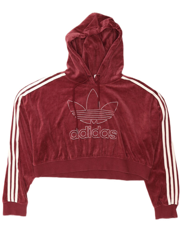 Женский укороченный велюровый джемпер с капюшоном Adidas Oversized UK 16, большой бордовый