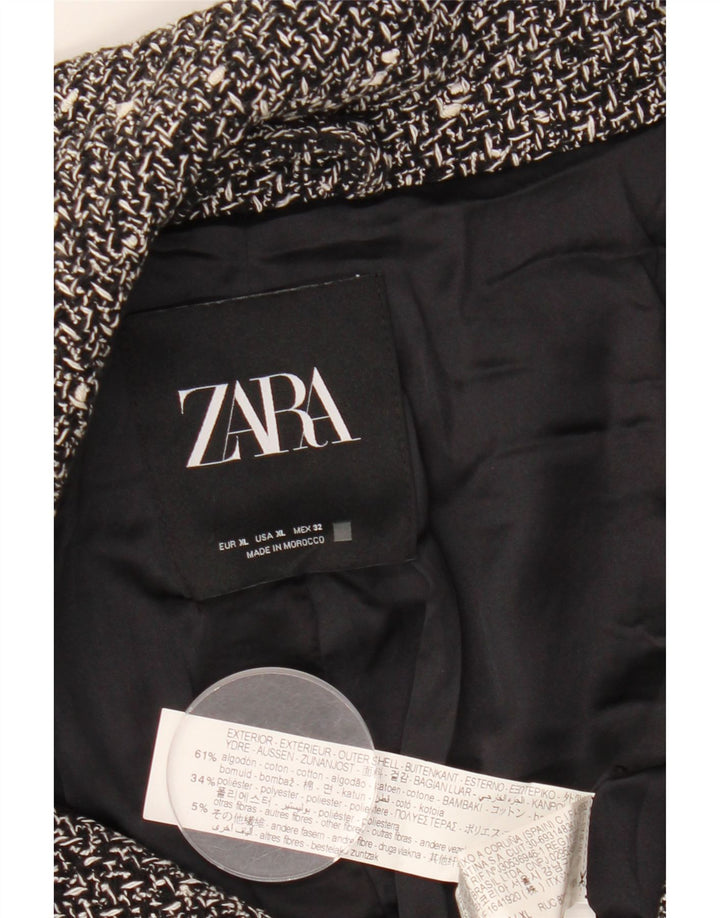 Женский укороченный пиджак оверсайз ZARA UK 18 XL, черный в крапинку