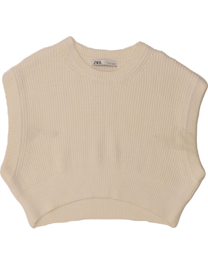 ZARA Womens Oversized Crop Vest Tank Top UK 10 Small White Viscose Vintage Zara and Second-Hand Zara from Messina Hembry 