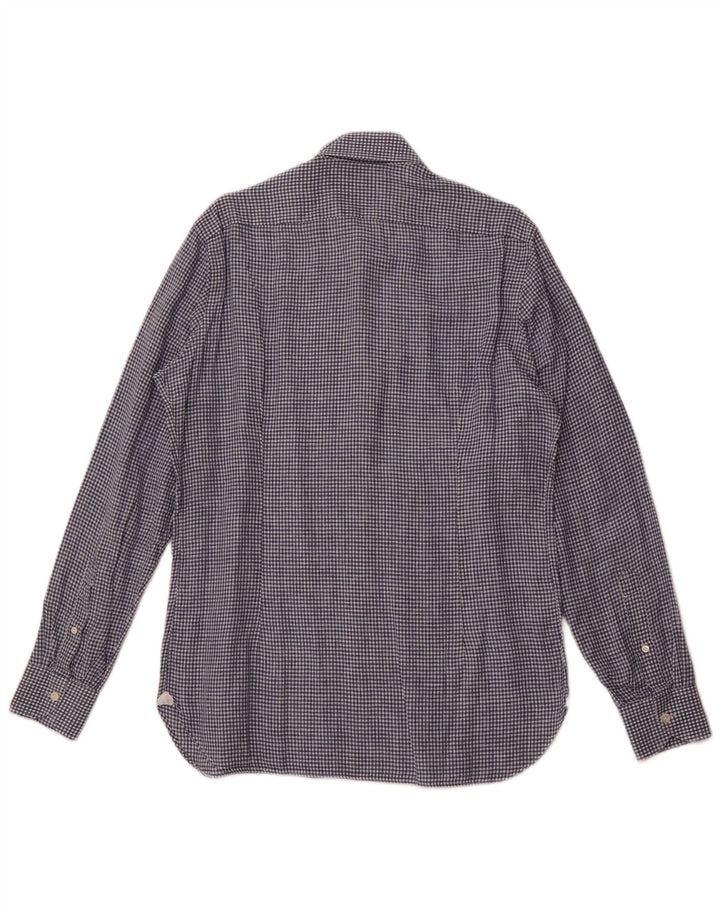 Мужская рубашка BORRELLI, размер 40, 15, 3/4, средний синий, хлопок в мелкую клетку